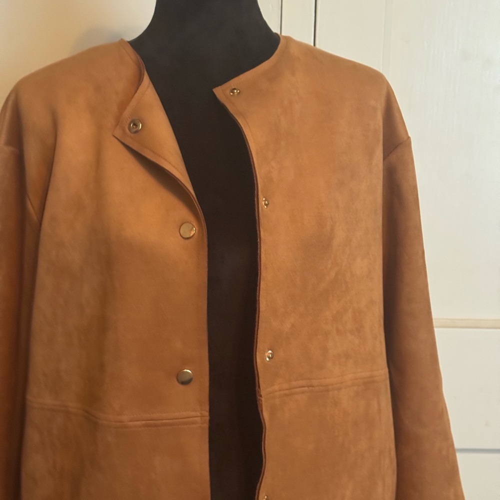 Zara Ladies Coat Faux Suede Sheepskin Shearling  Fur Lightweight Tan Cream  S - Picture 5 of 16
